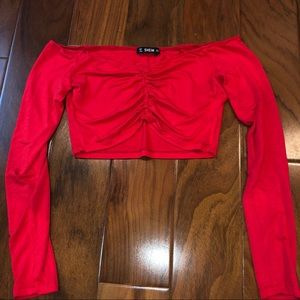 off the shoulder cropped long sleeve